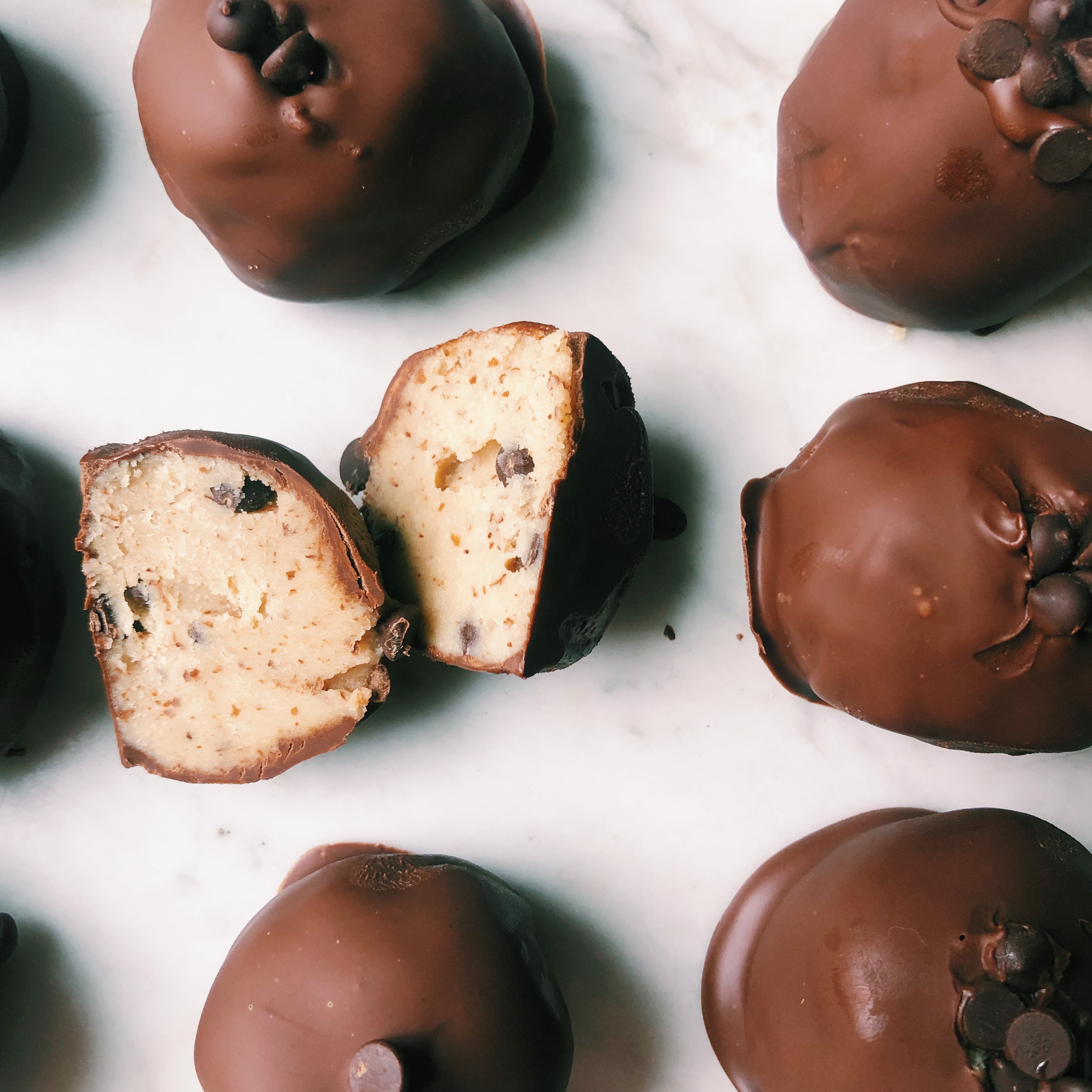 no bake chocolate coated cookie dough bites