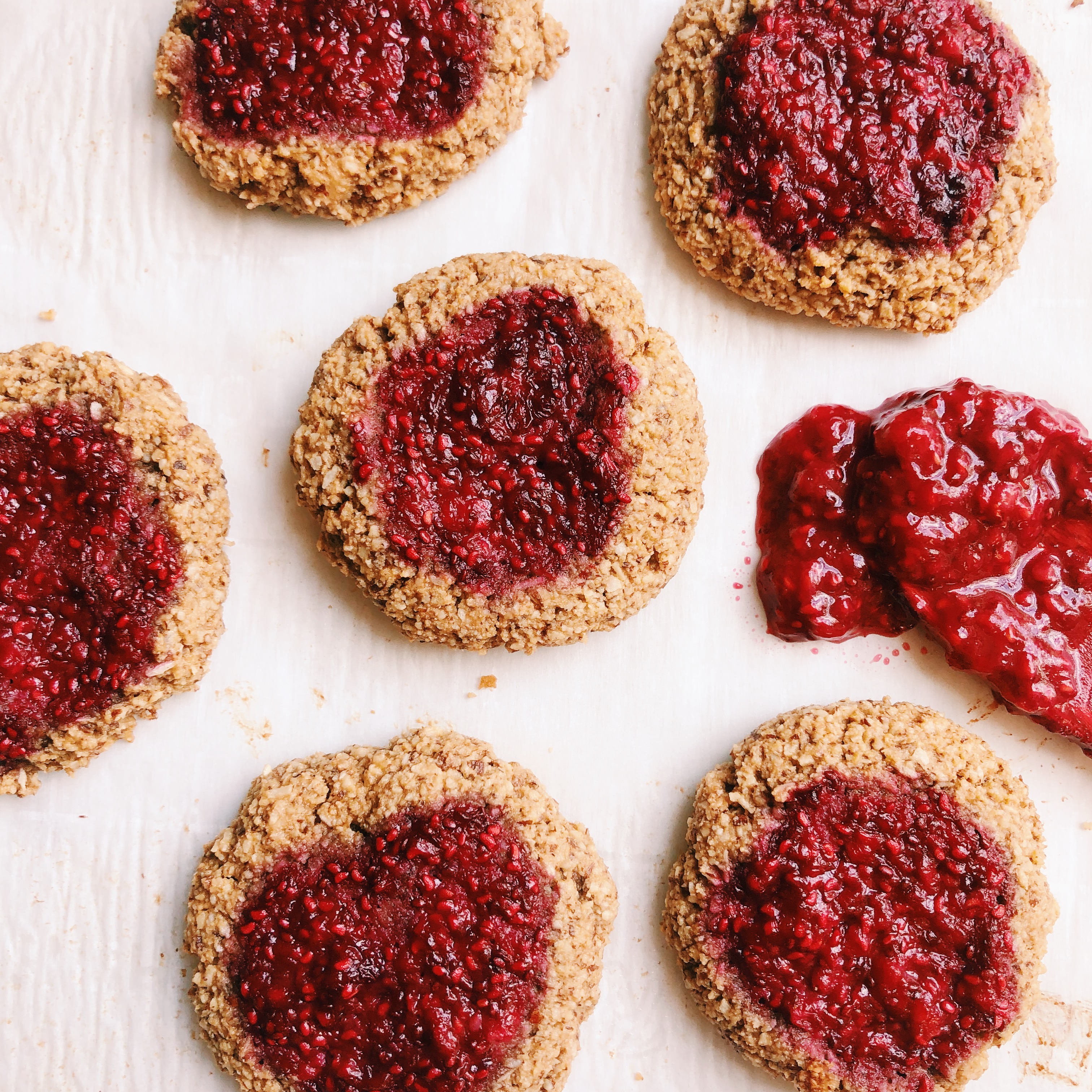Cashew butter raspberry jam cookies